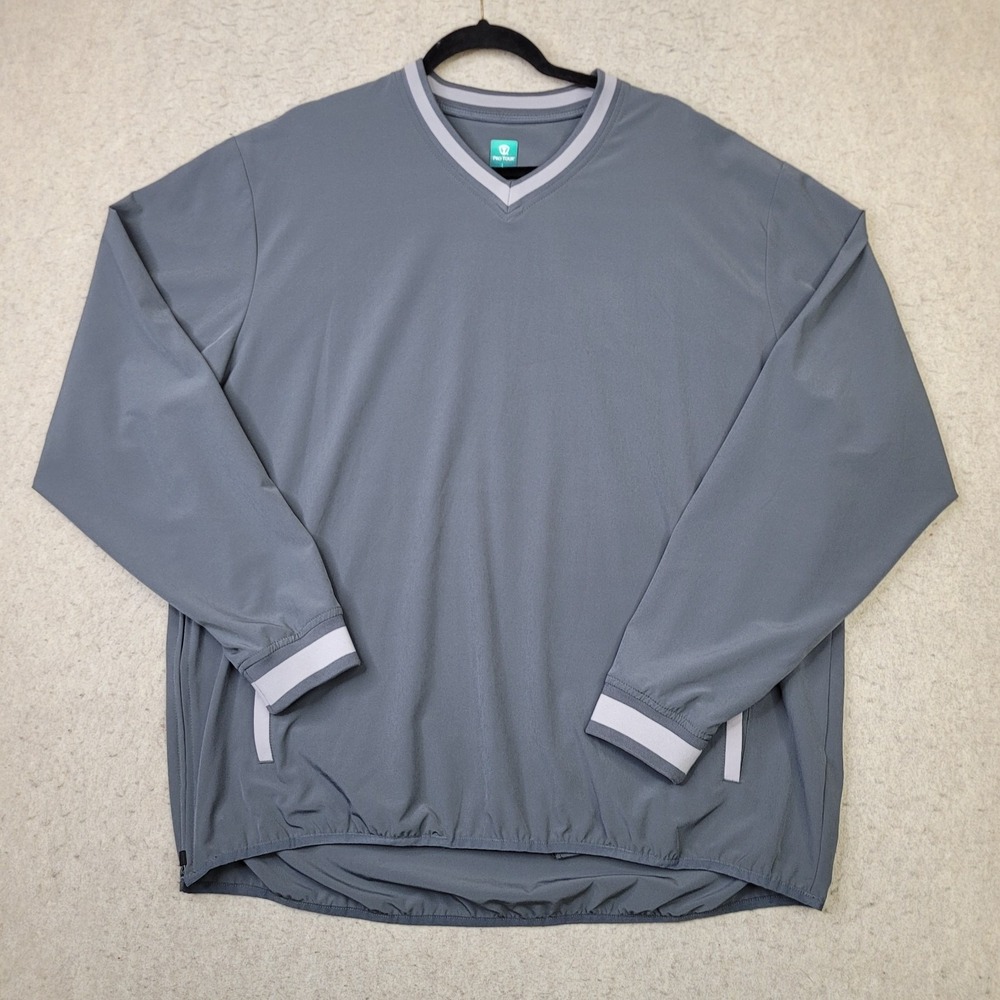 Pro Tour Golf Windbreaker Pullover Mens L Gray Performance Stretch V‎ Neck